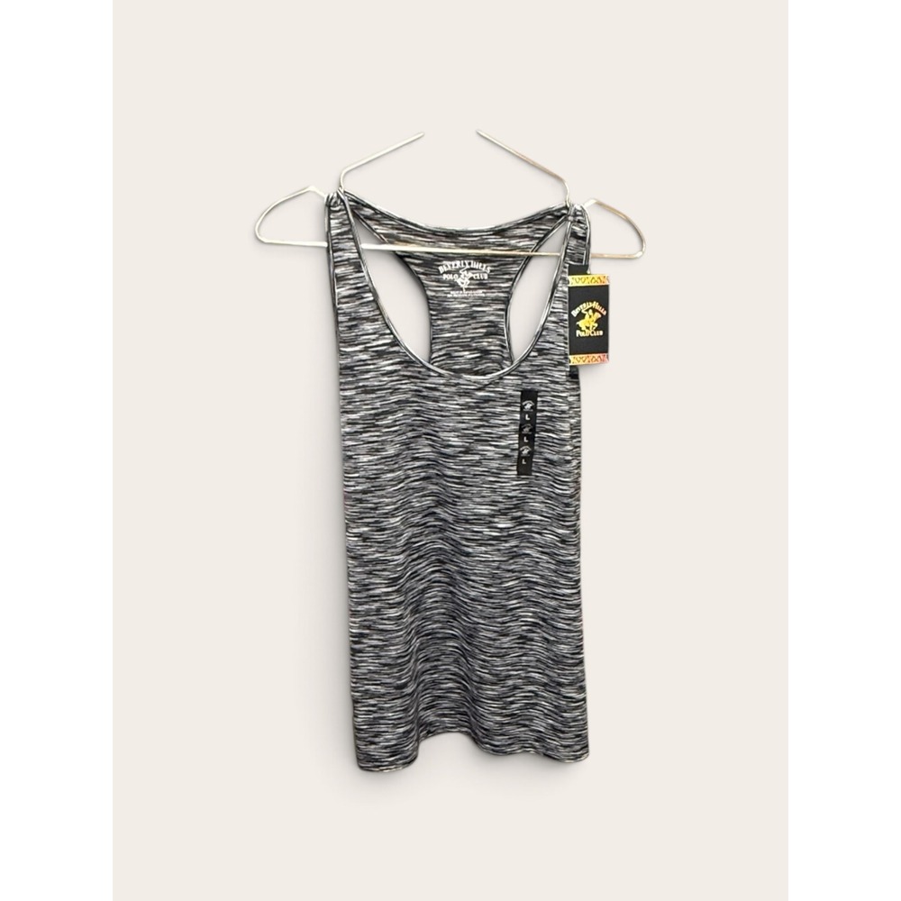 Beverly Hills Polo Club Womens Racerback Tank Top Space Dye Black White Large